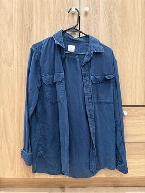 GAP Navy Button-Front Shirt Jacket